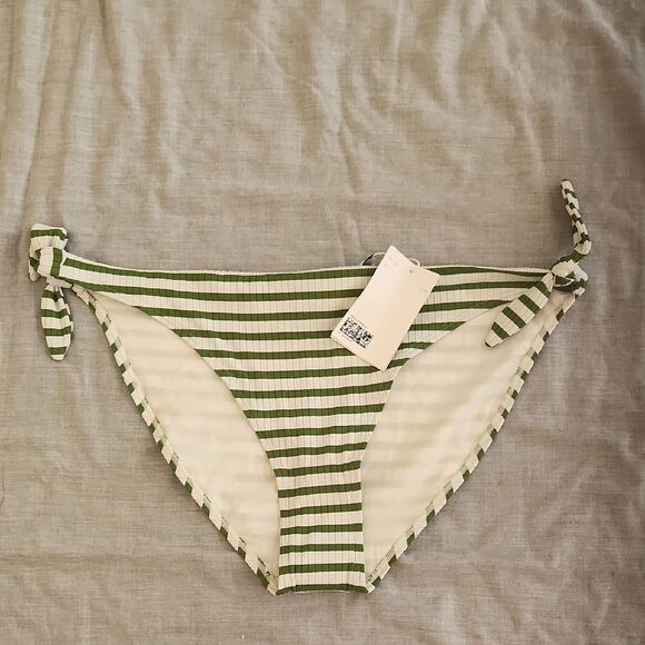 NWT &Other Stories Green and White Striped Bikini Bottom with Side Ties Size 10 - Picture 1 of 4